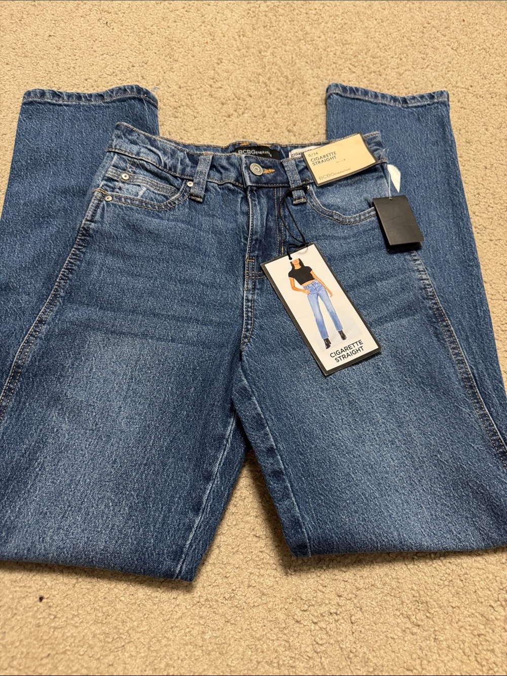 BCBGeneration Straight-Leg Jeans in Mid Blue Wash